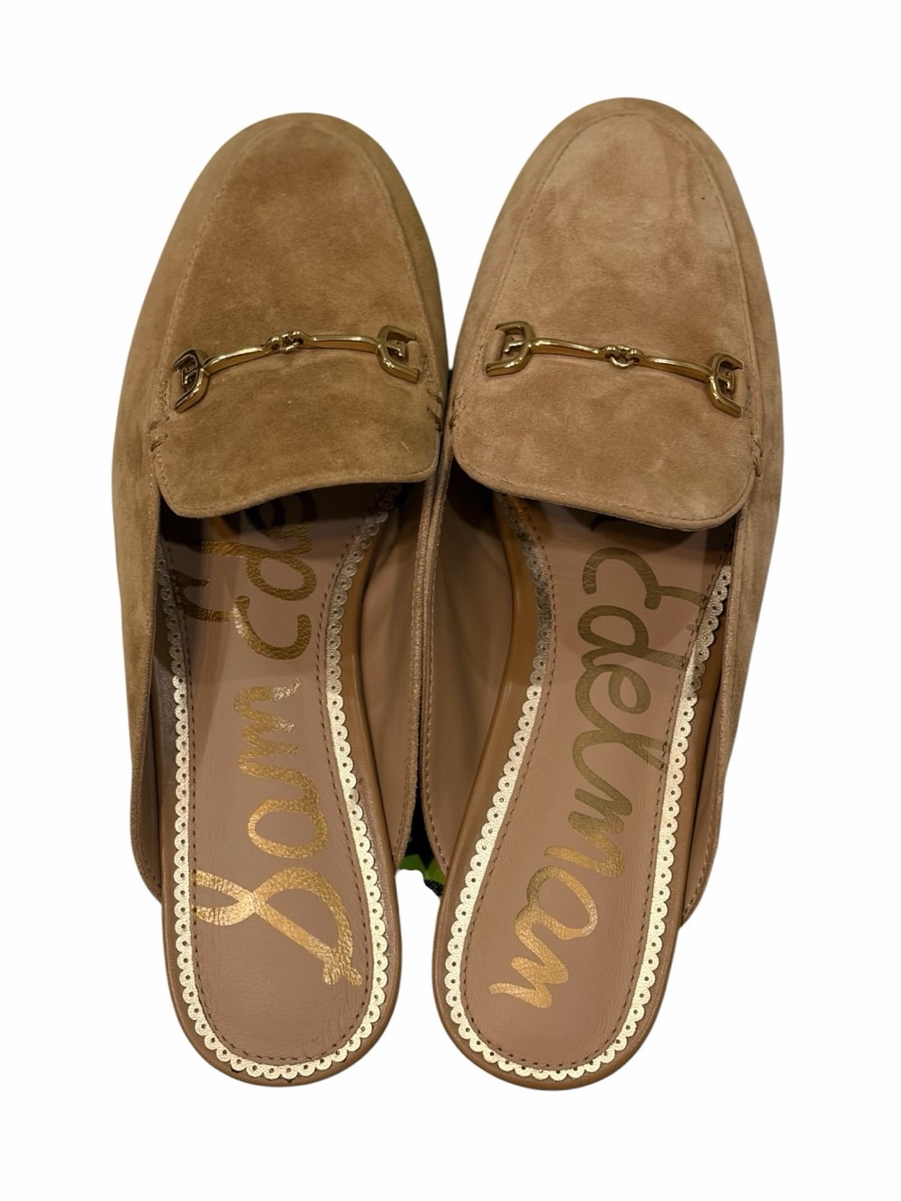 Sam Edelman Camel Suede Slip-On Mules with Gold Horsebit Size 6.5 NWT